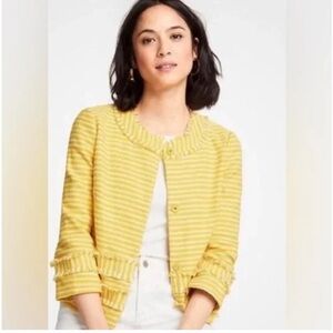 Ann Taylor Yellow Striped Fringe Detail Jacket Blazer